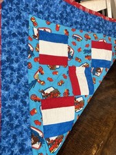 Curious George Fireman Handmade Baby Crib Quilt Throw Red White Blue 44” X 35”
