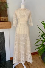 Antique Edwardian Bridal Lace Dress c. 1909  1914  Cotton Net Wedding / Troussea
