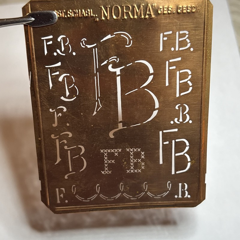 FB F B monogram initials letters copper stencil antique family tree name sign
