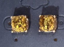 Glittery Gold Tone Square Stud Earrings