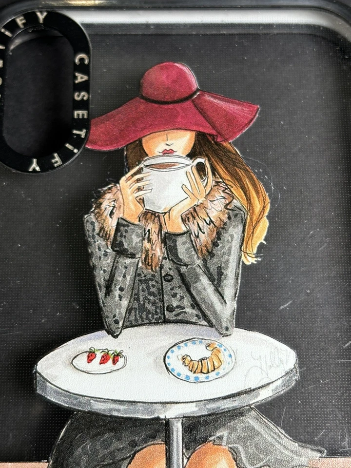 Casetify Case for iPhone XR Black Trim Transparent with Design Woman in Cafe - Image 4 of 4