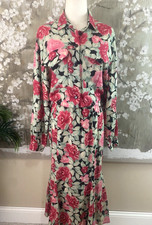 VTG CHOON of California Rose Print Button Bodice Mermaid Fun Flouncy Dress 12