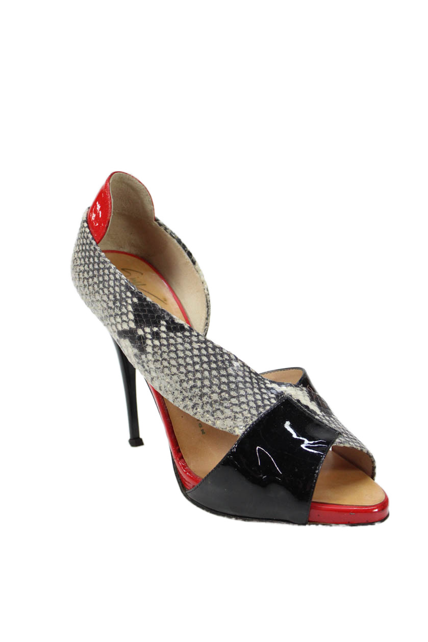 Giuseppe Zanotti Design Womens Snakeskin Print Pumps Black Red Size 39 9Free Shipping in US $100+ Orders | $6.95 Orders Below
