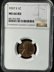 1937-S 1C RD  Lincoln Wheat One Cent NGC MS66RD   6811912-045