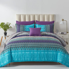 Boho Comforter Set King Size 8 Piece Bed in a Bag Bohemian Striped Bedding Quilt
