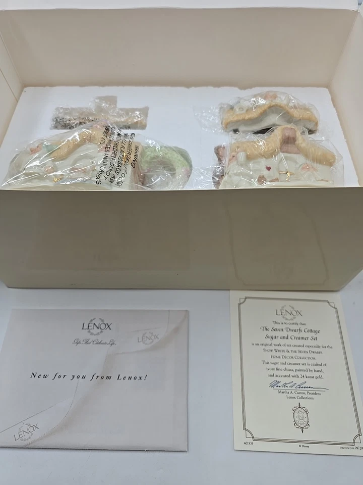 NEW Lenox Disney Seven Dwarfs 24-karat Gold Cottage Sugar and Creamer Set 2004 - Image 4 of 4