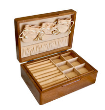 Vintage Wooden Hinged Jewelry Box with 2 Tiers Storage Pouches 10.5" x 7.5"