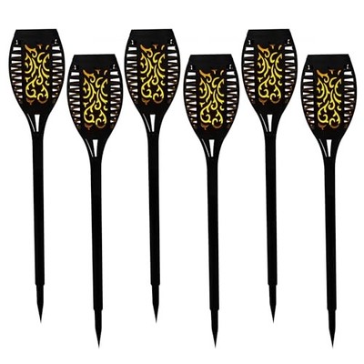 ALPINE 20'' TALL OUTDOOR SOLAR POWERED PATHWAY LED TORCH LIGHT STAKES 6 - BLACK