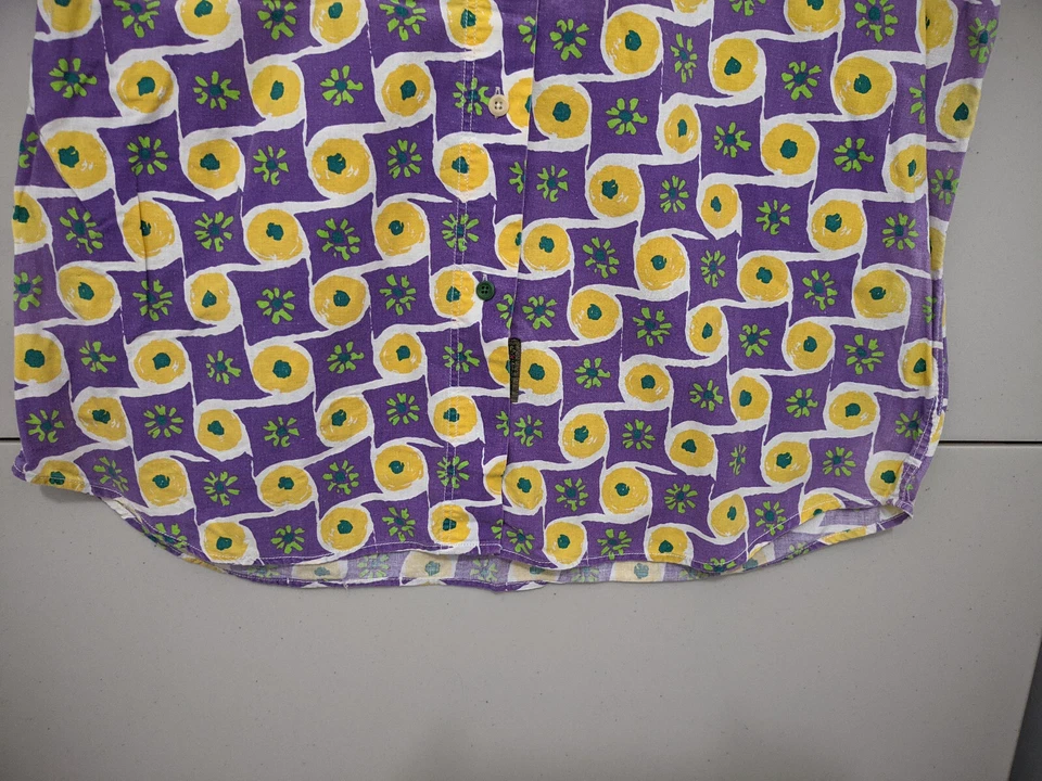 Top Royal Robbins Mujer Medio Púrpura Manga Corta Botón Floral Tejido Geométrico Foto 3 de 4