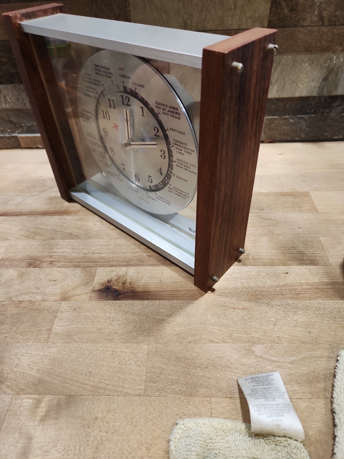 Vintage MCM Verichron Quartz GMT World Mantel Desk Clock Red Airplane