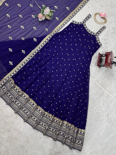 Indian Ethnic Wear Faux Georgette Fancy Gown With Dupatta For Wedding & Party - Picture 11 of 13