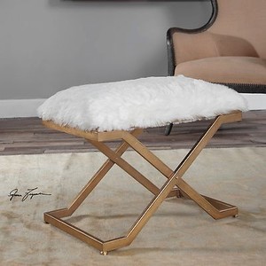 Modern Farran 24 Aged Gold Leaf Metal Faux Fur Vanity Bench Footstool Stool Ebay