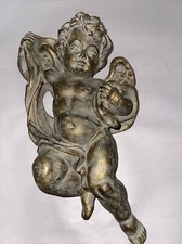 Angel Cherub Wall Hanging Putti Gold Gilt Finish Resin 9” Long Decor Vintage