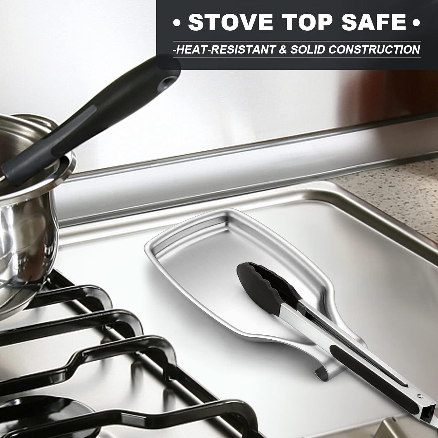 2 Pack Stainless Steel Spoon Rest – Large Utensil Holder for Stove or Counter