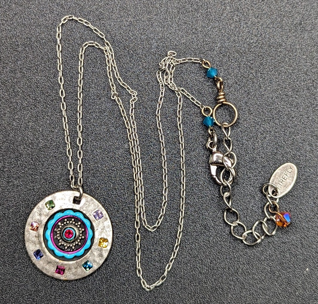 Signed Firefly Designer Hammered Silver Tone Disc… - image 12