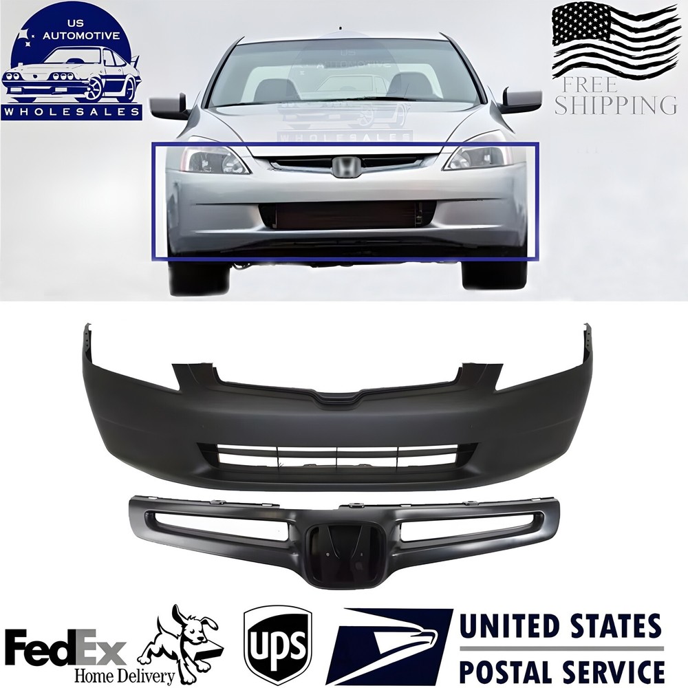 2003-05 Honda Accord Front Bumper Cover with Grille Insert – Plastic OEM Fit