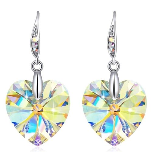 Women Silver Heart Crystals Earrings Girl Dainty Jewelry Anniversary Gift  - Imagen 1 de 5