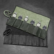 6 Slots Watch Roll Travel Case Genuine Leather Watches Jewelry storage Pouch Bag