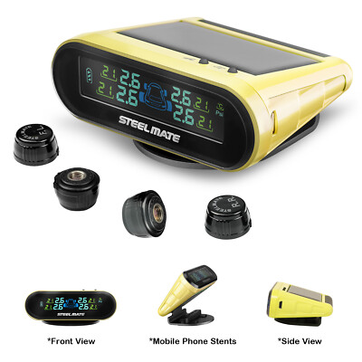 Yellow Solar Power Tire Pressure Monitoring System w/ 4 External Tpms Sensor