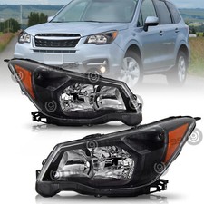 For 2014 2015 2016 Subaru Forester Halogen Black Headlights Headlamps L+R Pairs