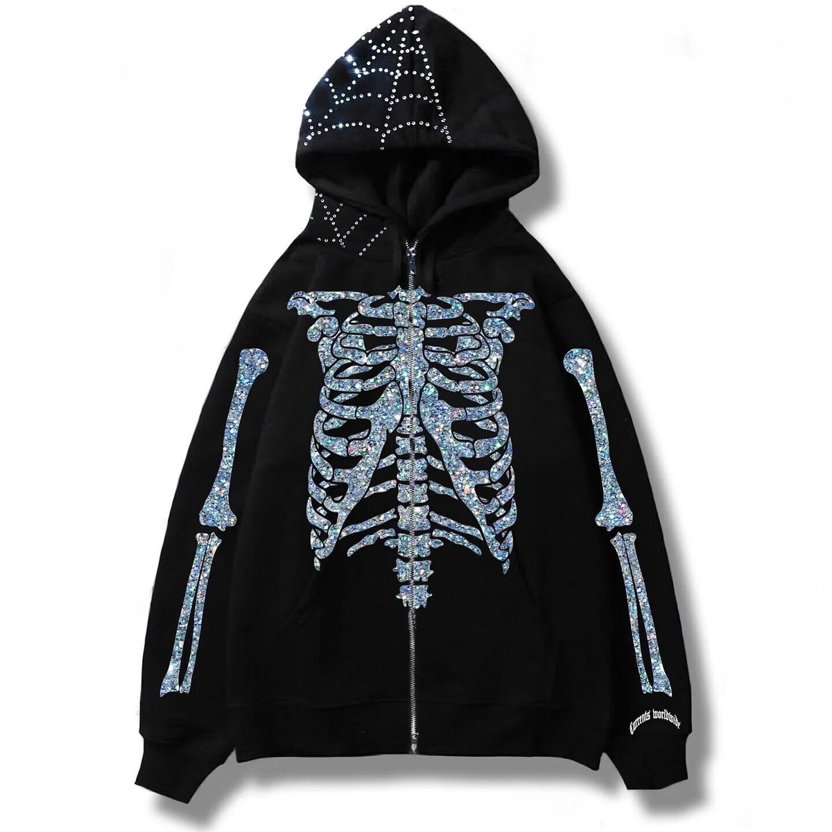 D&G black rhinestone hoodie ブラック Jersey hoodie with rhinestone-detailed DG embellishment in