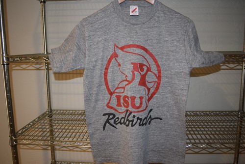 T-shirt Illinois State Redbirds vintage Rayon Tri Blend super morbida grigia etichetta M adatta S