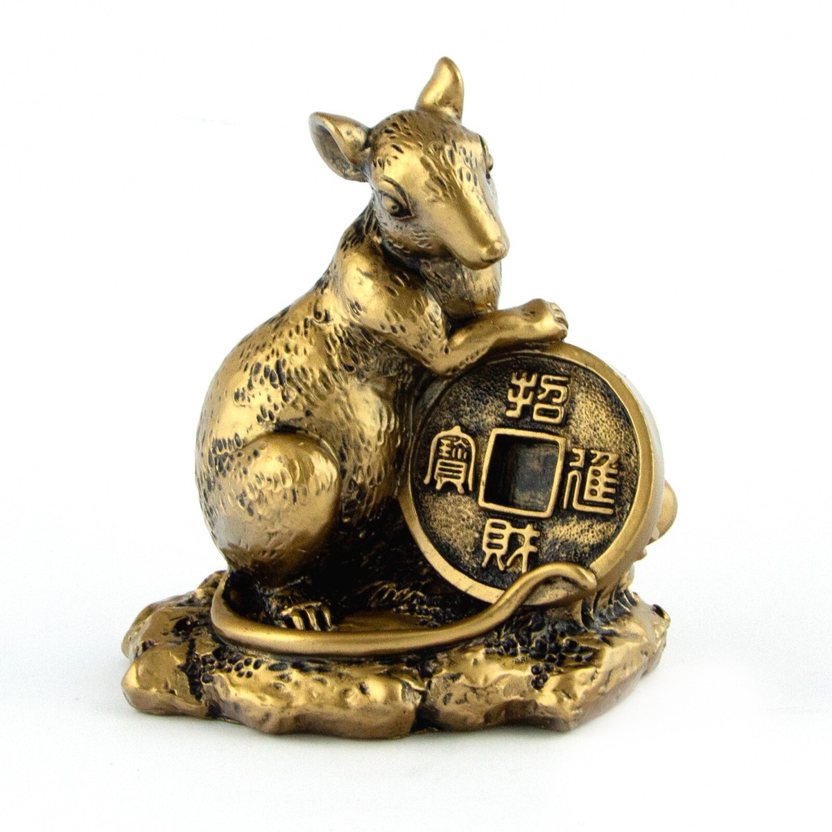 Chinese Zodiac Golden Rat Statue Figurine Feng Shui Animal Bronze