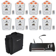  8 Rockville RF WEDGE WHITE RGBWA UV Wireless DMX Up-Lights Controller Backpack