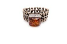 Vintage Sterling Silver 925 Baltic Amber Ring Size 9.5 Chain Link