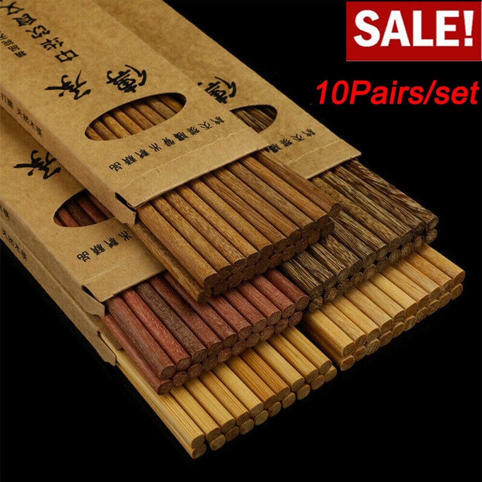 10 Paare Holz Bambus Essstäbchen Wiederverwendbare Chinesisch Chop Sticks