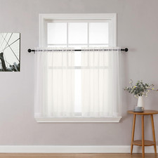 Ivory Sheer Curtains Tier 36 Inch Length 2 Panels, Light Filtering Airy Rod Pock