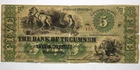 1859 $5 The Bank of Tecumseh Michigan Five Dollars Obsolete Note