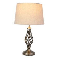 Table Lamp Queenswood Barley Twist Antique Brass with Natural Linen Drum Shade