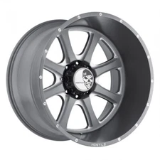 SET OF 20X12 8-180 -44 HOSTILE EXILE-8 IRON CUT WHEELS GUNMETAL W/ CNC ACCENTS