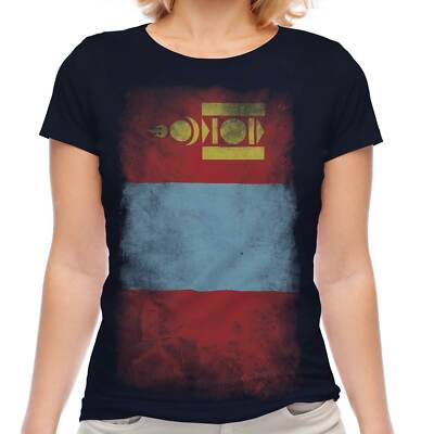 MONGOLIA FADED FLAG LADIES T-SHIRT TEE TOP MONGOL ULS FOOTBALL MONGOLIAN SHIRT