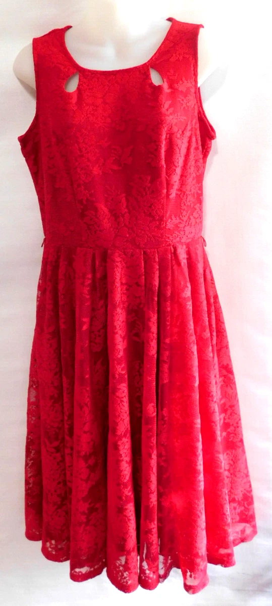 danny and nicole red lace dress Womens Danny & Nicole Red Lace Nude Lining Dress Size 8 Zipper Cap Sleeve