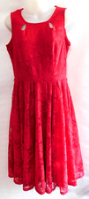Danny Nicole Fit Flare Red Floral Lace Dress Women's Sz 8 Lined Cut Outs