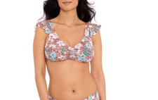 Time and Tru Women s Print Ruffle Bikini Top - Size Medium 8-10
