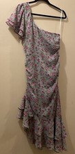 ASTR The Label Floral One Shoulder Asymmetrical Midi Dress In Blue Lavender - Sm