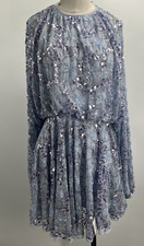 ASOS EDITION Lilac Waisted Blouson Sleeve Floral Embellished Mini Dress Size 0