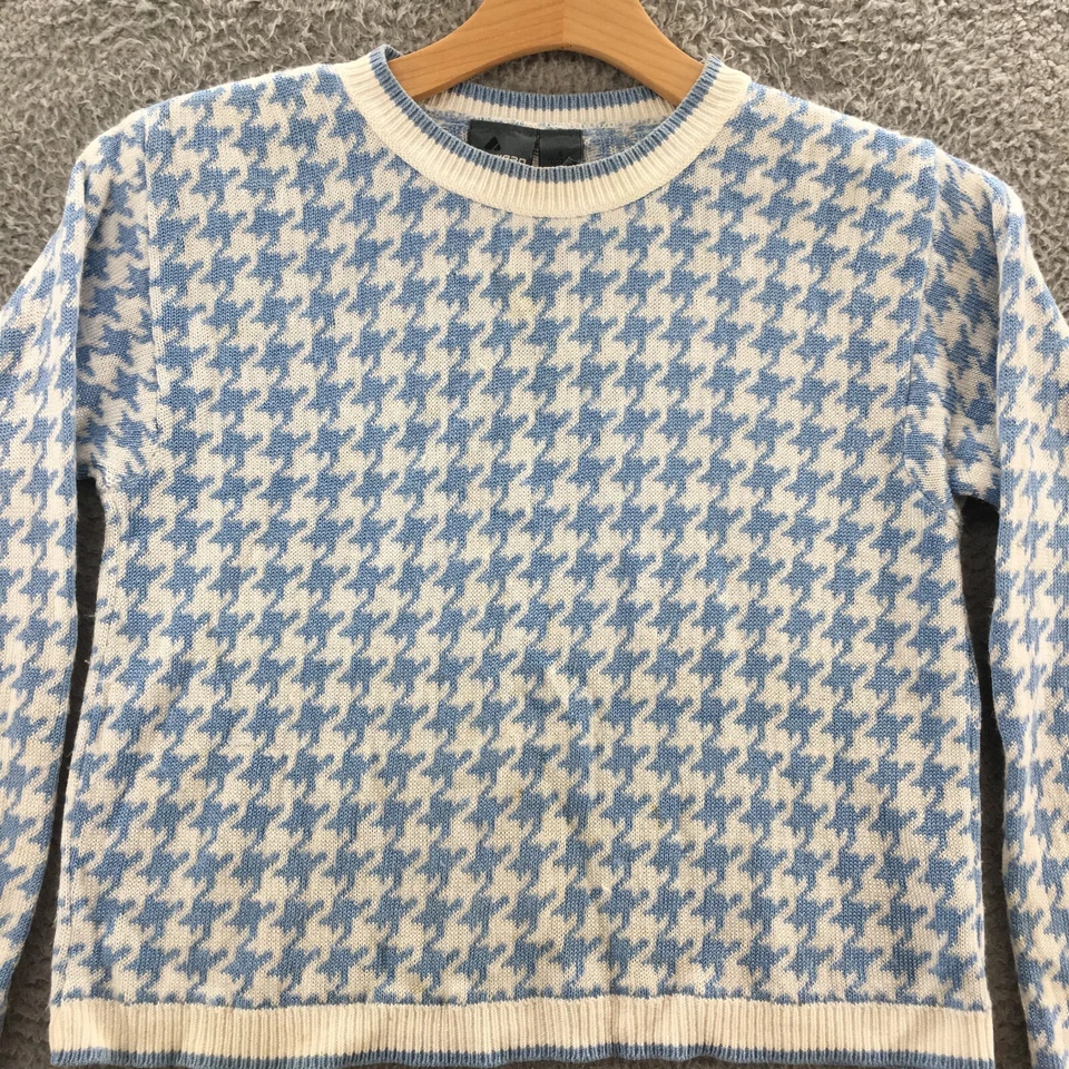 Suéter Pullover Pata de Gallo Liz Wear Mujer S Azul Blanco Mezcla de Algodón Tejido Foto 2 de 4