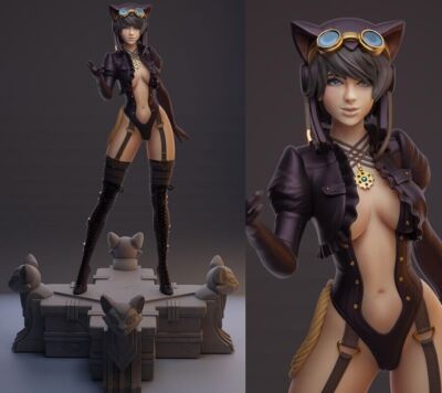 Steampunk Cat Woman 3D Printing Unpainted Figure Model GK Blank Kit New In Stock