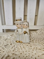 Vintage Gold White Bride Groom Figurine Cake Topper Figure Porcelain