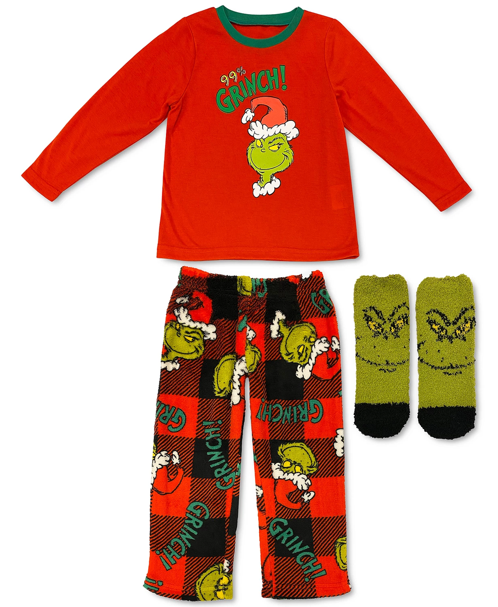 The Grinch by Dr. Seuss RED Toddlers Girls Family Pajamas 3-Pc Set