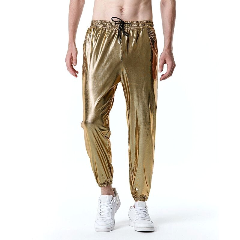 Shiny Gold Metallic Striped Jogger Sweatpants Men Hip Hop Dance Streetwear  Male | eBay