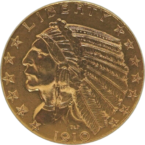 1910P 5 $ tête indienne or demi aigle non classé très bel état LIVRAISON GRATUITE ! - Photo 1/2