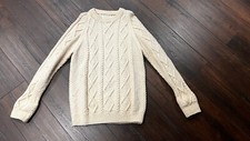 An Irish Traditional Fisherman Cable Knit Sweater 100 Wool Beige Sz. Med