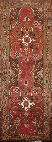Vintage Geometric Red Bakhtiari 11 ft Runner Rug Hand-knotted 3x11 Wool Carpet