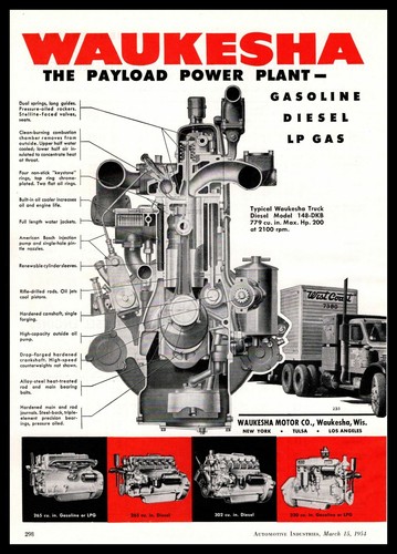 1954 Waukesha Motors 779 Diesel Engine Payload Power Plant Truck Photo Print Ad