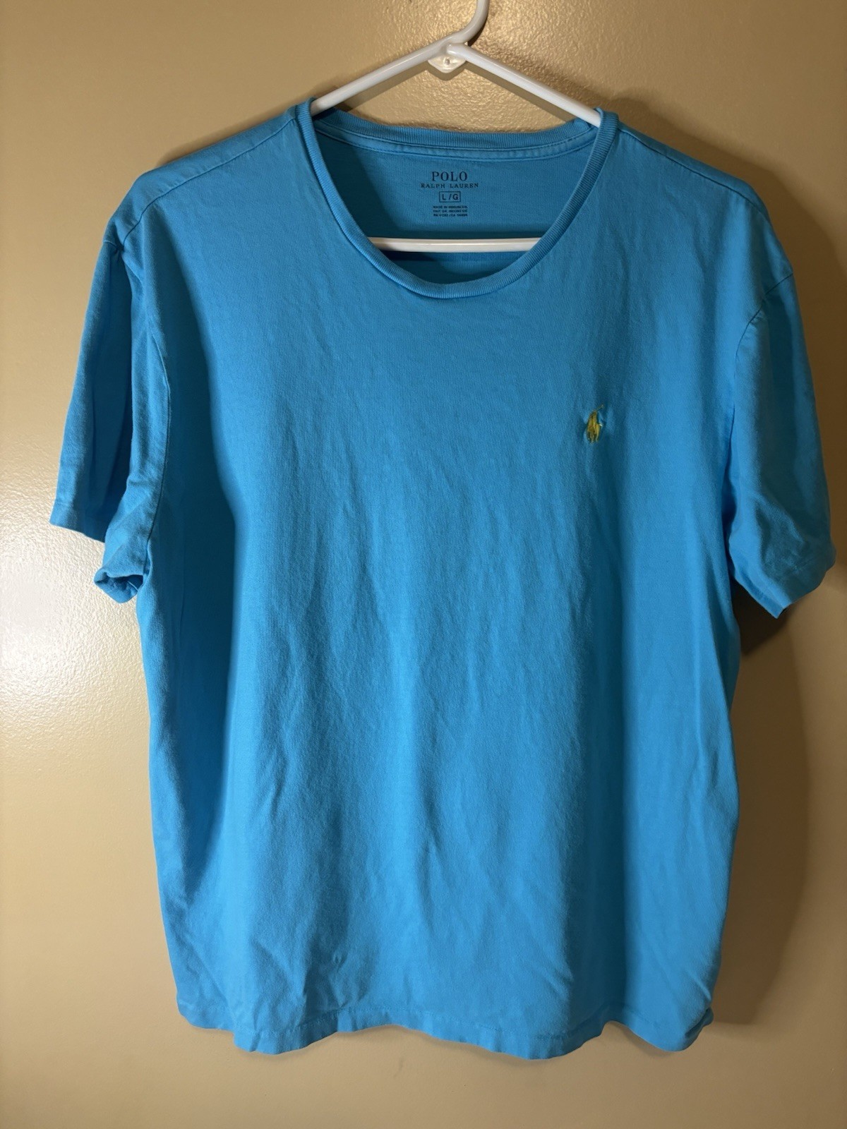 Polo Ralph Lauren camicia uomo grande blu giallo pony manica corta casual